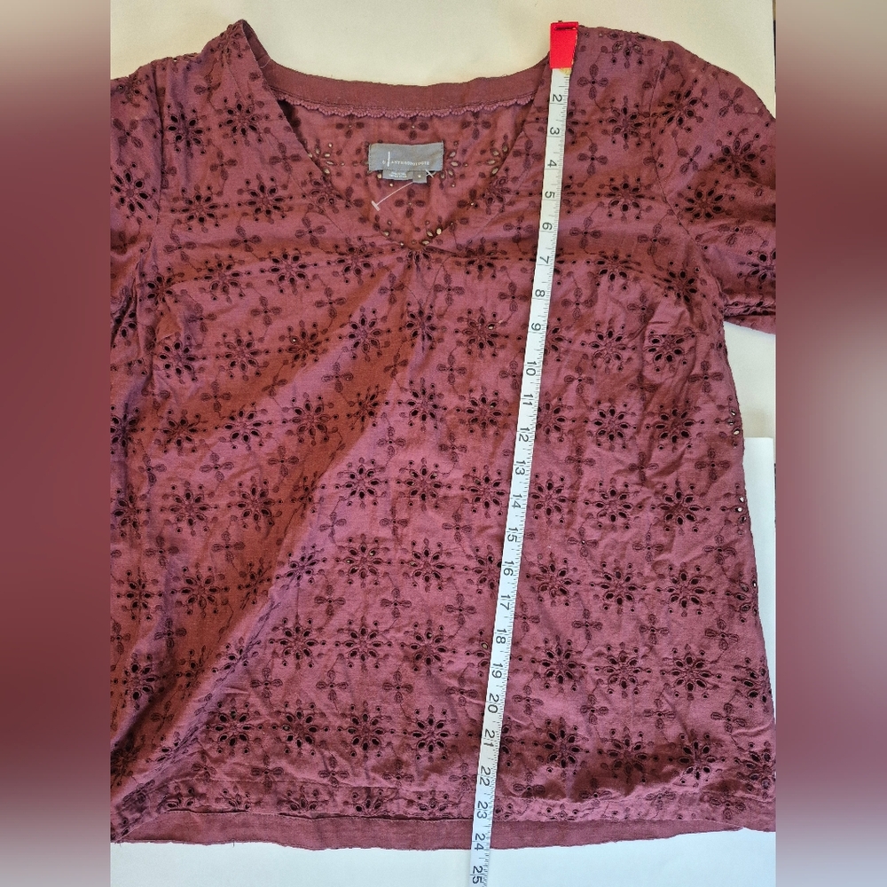 Anthropologie Top Rasberry Eyelet Embroidered Long Balloon Sleeve Size M - Picture 11 of 12